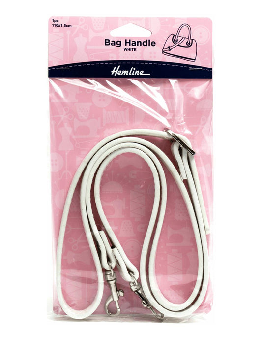 Hemline white leather effect bag handles (H4512.WH)  - 110cm