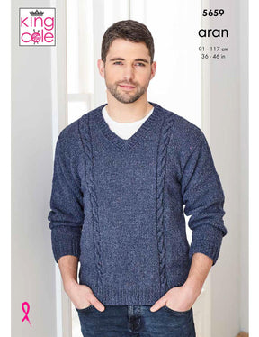 Sweater and sleeveless sweaters aran knitting pattern (5659) by King Cole