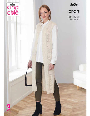 Waistcoat & jacket aran knitting pattern (5656) by King Cole