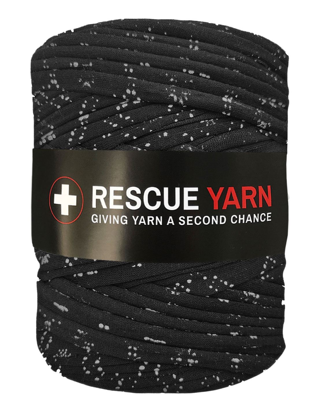 White dotted black t-shirt yarn by Rescue Yarn (100-120m)
