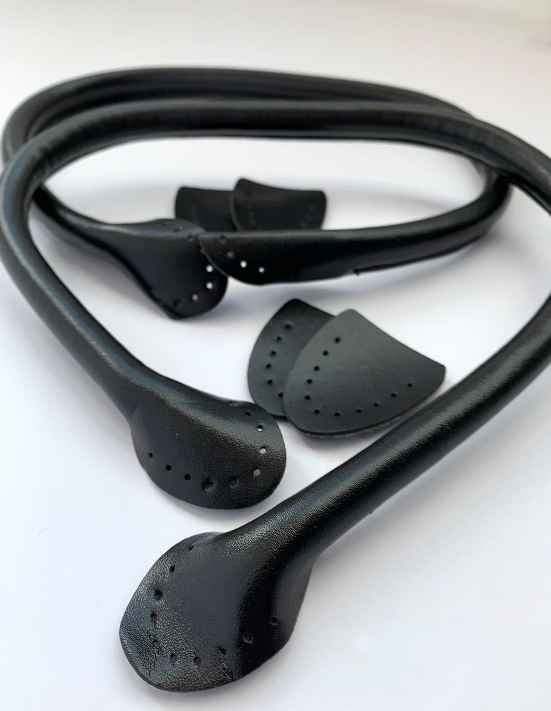 Hemline black leather effect soft bag handles (H4511.BK) - 51cm